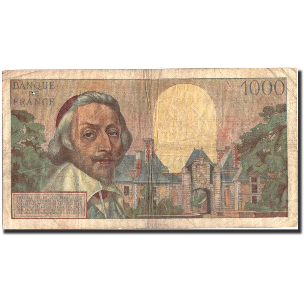 Banknote, France, 10 Nouveaux Francs on 1000 Francs, 1955-1959 Overprinted with