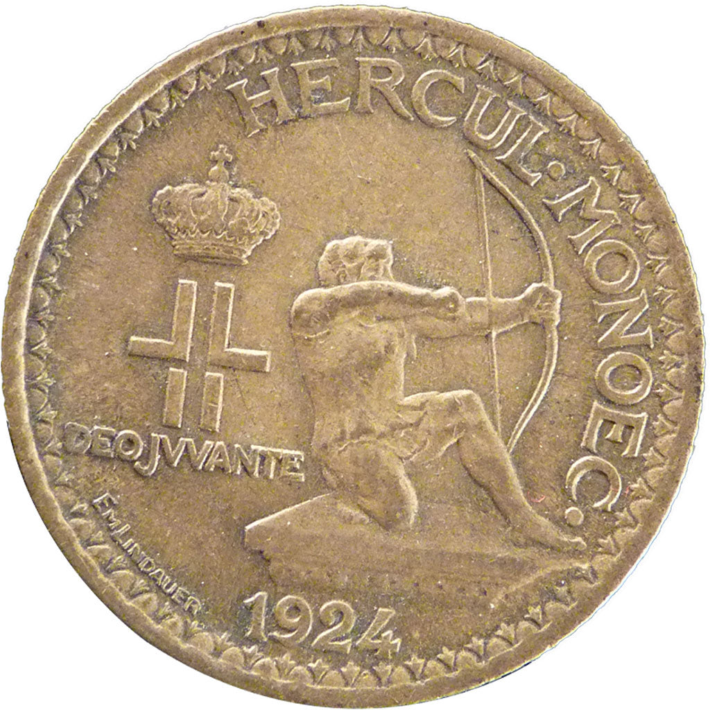 Monaco, 1 Franc, 1924, Poissy, AU(50-53), Aluminium-Bronze, Gadoury #127, 3.90