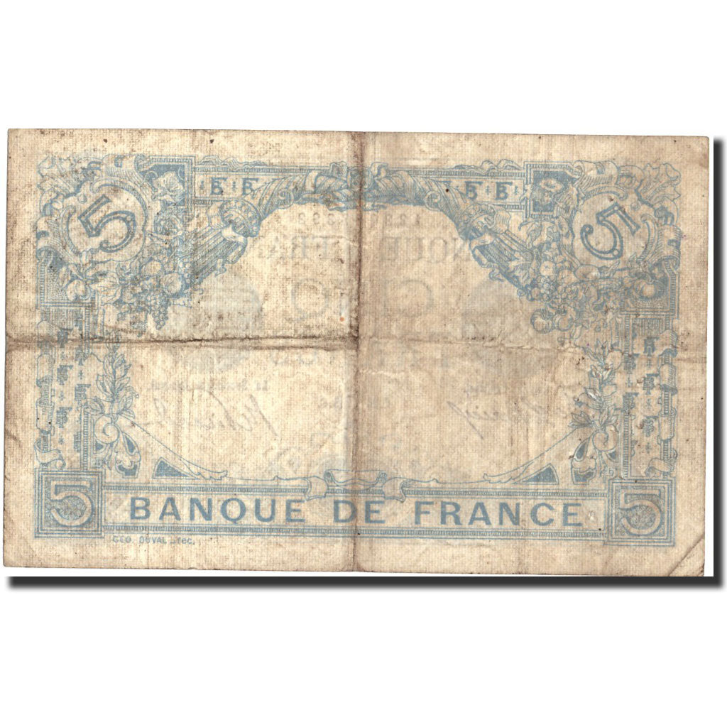 France, 5 Francs, 5 F 1912-1917 ''Bleu'', 1915, KM:70, 1915-03-25, VF(20-25)
