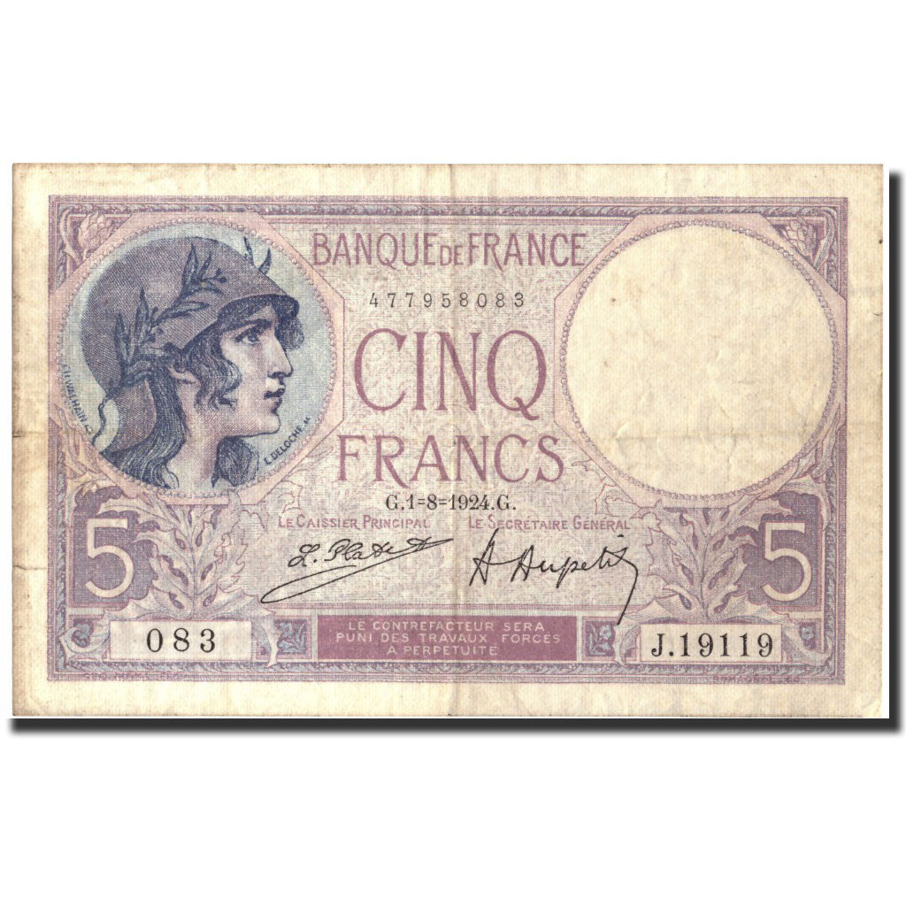 Frankreich, 5 Francs, 5 F 1917-1940 ''Violet'', 1924, KM:72c, 1924-08-01, SGE