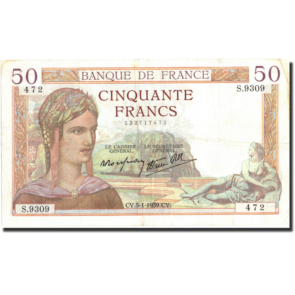 Biljet, Frankrijk, 50 Francs, 50 F 1934-1940 ''Cérès'', 1939, 1939-01-05, TTB