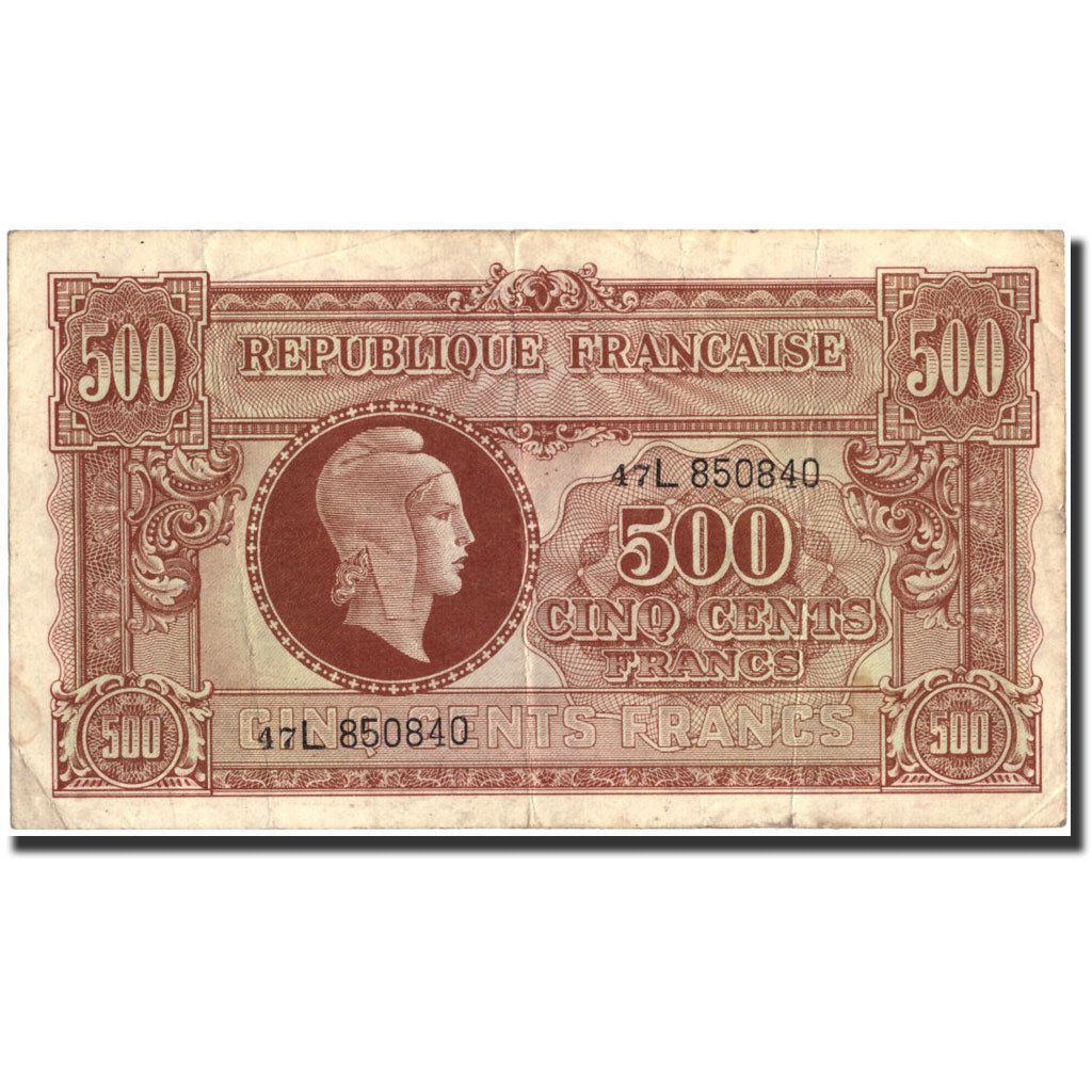 Francia, 500 Francs, 1943-1945 Marianne, 1945, KM:106, Undated (1945), BC