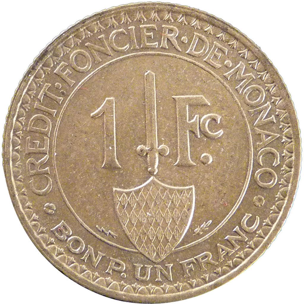 Monaco, 1 Franc, 1926, Poissy, AU(50-53), Aluminium-Bronze, Gadoury #128, 4.00