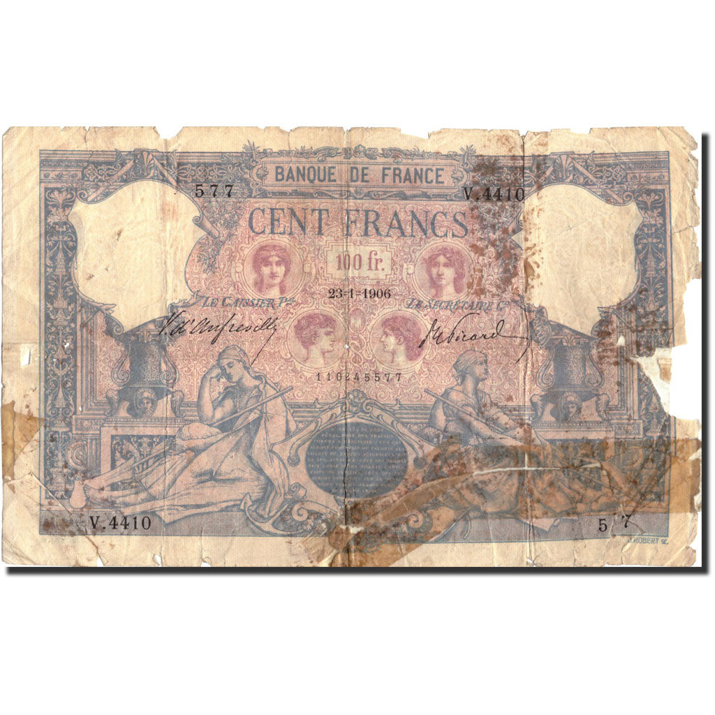 Billete, Francia, 100 Francs, 100 F 1888-1909 ''Bleu et Rose'', 1906