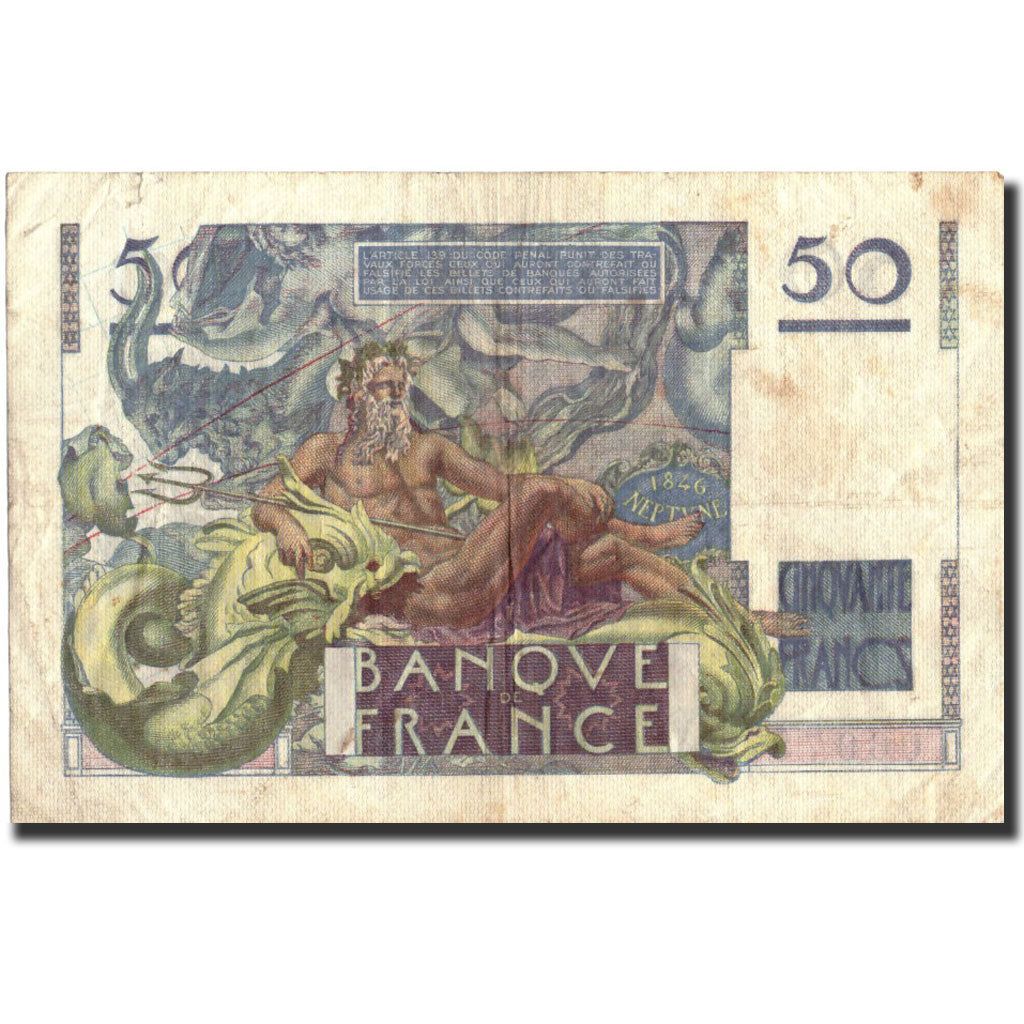 Geldschein, Frankreich, 50 Francs, 50 F 1946-1951 ''Le Verrier'', 1946