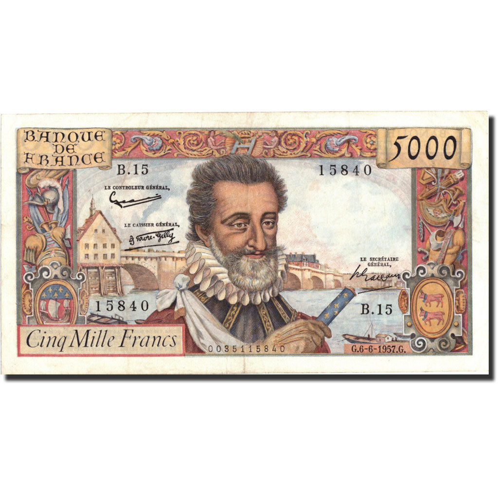 Banconote, Francia, 5000 Francs, 5 000 F 1957-1958 ''Henri IV'', 1957