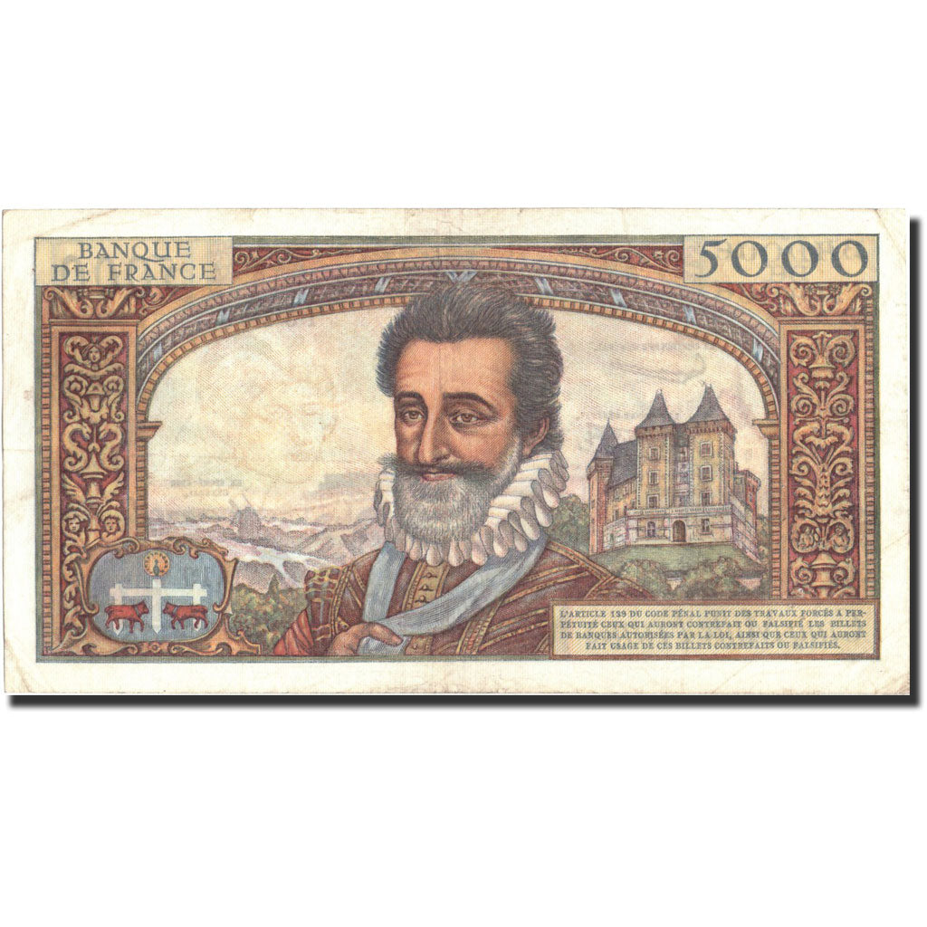 Banconote, Francia, 5000 Francs, 5 000 F 1957-1958 ''Henri IV'', 1957