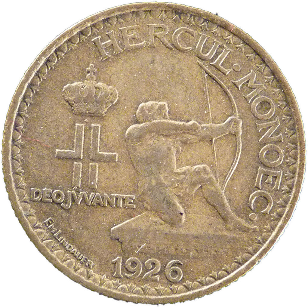 MONACO, Franc, 1926, Poissy, KM #114, EF(40-45), Aluminum-Bronze, Gadoury #128,.