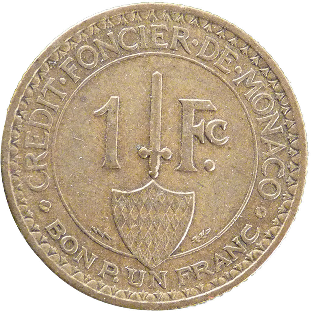MONACO, Franc, 1926, Poissy, KM #114, EF(40-45), Aluminum-Bronze, Gadoury #128,.
