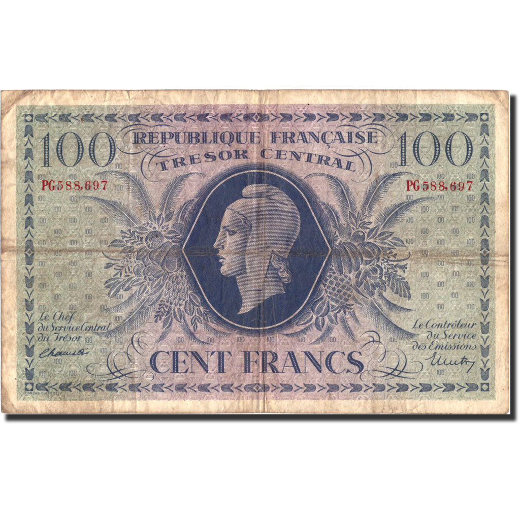 Francia, 100 Francs, 1943-1945 Marianne, 1943, KM:105a, 1943-10-02, RC+