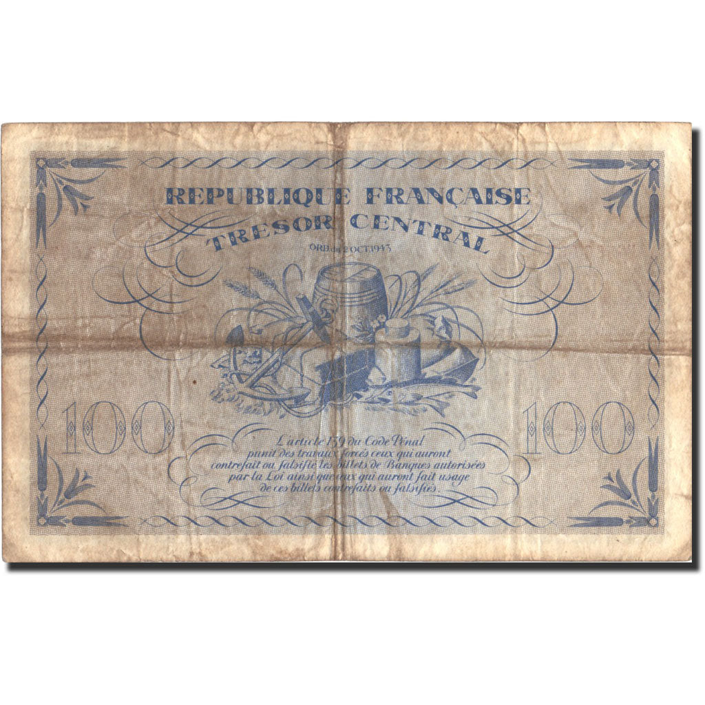 Francia, 100 Francs, 1943-1945 Marianne, 1943, KM:105a, 1943-10-02, RC+