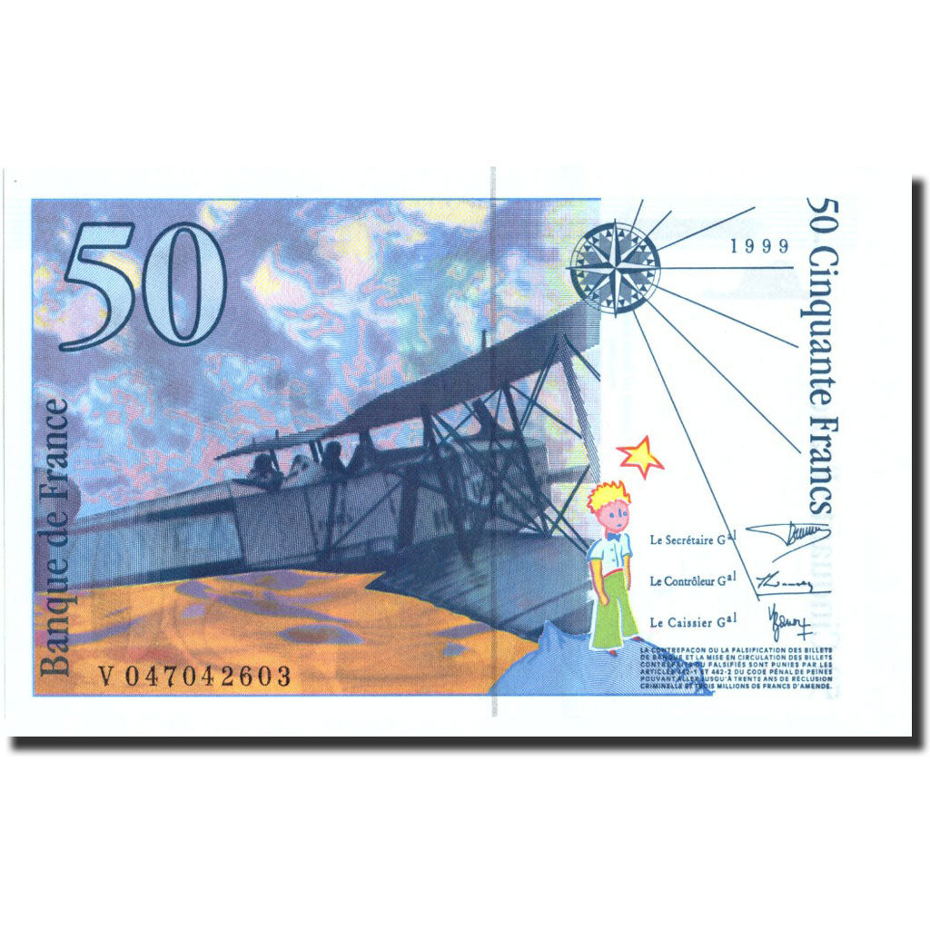France, 50 Francs, 50 F 1992-1999 ''St Exupéry'', 1999, KM:157Ad, 1999