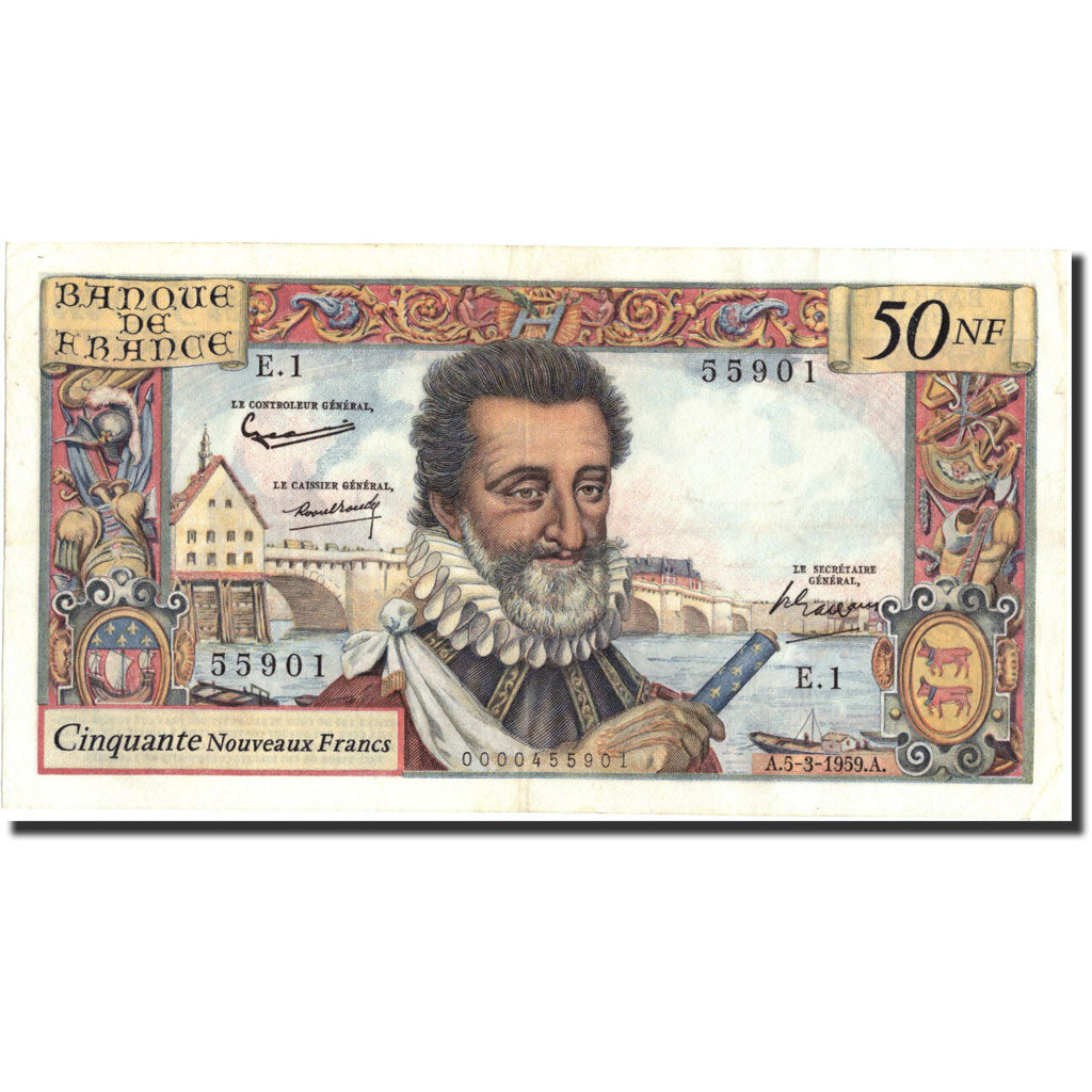 Billete, Francia, 50 Nouveaux Francs, 50 NF 1959-1961 ''Henri IV'', 1959