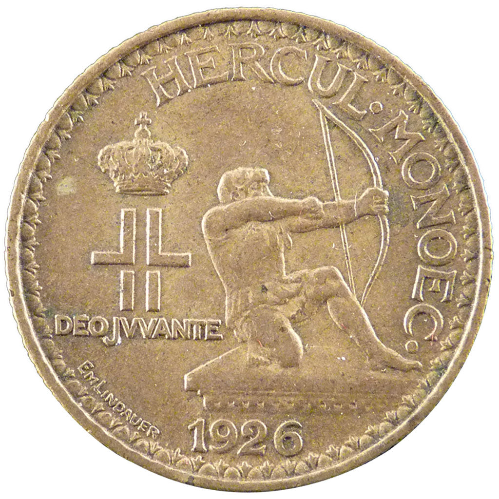 MONACO, Franc, 1926, Poissy, KM #114, EF(40-45), Aluminum-Bronze, Gadoury #128,.