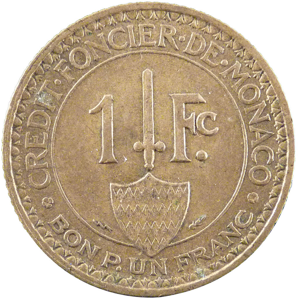 MONACO, Franc, 1926, Poissy, KM #114, EF(40-45), Aluminum-Bronze, Gadoury #128,.