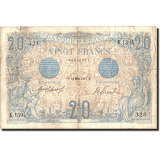 France, 20 Francs, 5 F 1912-1917 ''Bleu'', 1912, KM:68b, B, Fayette:10.2