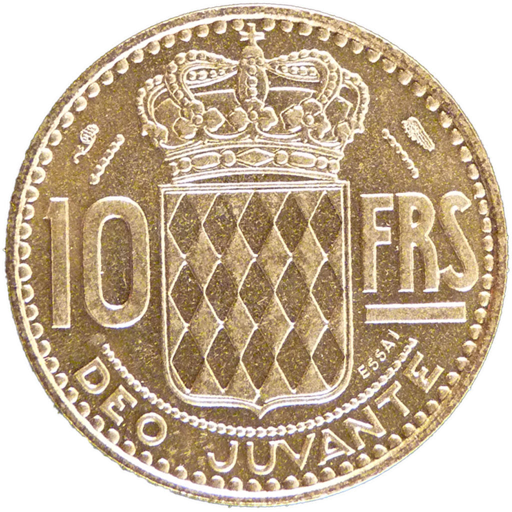 MONACO, 10 Francs, 1950, KM #E24, MS(65-70), Aluminium-Bronze, Gadoury #139,...