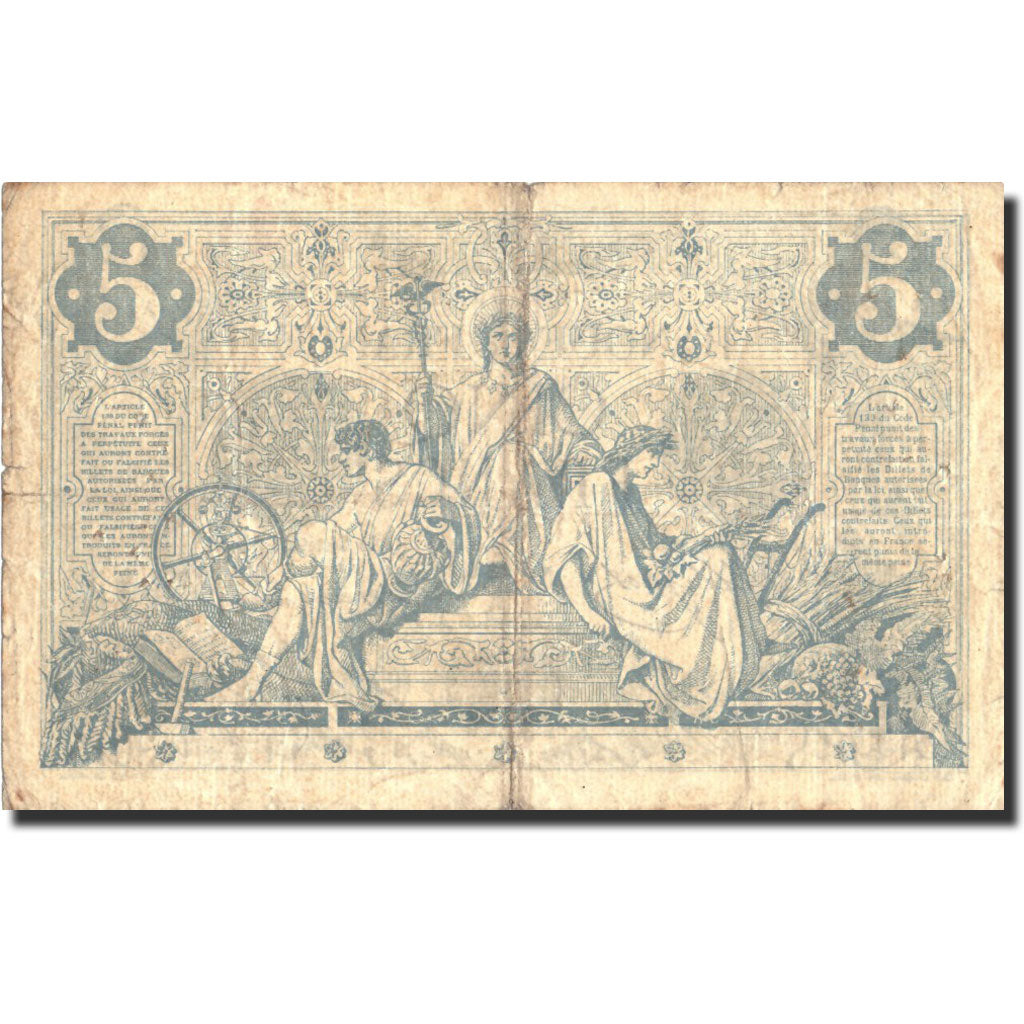 Banknote, France, 5 Francs, 5 F 1871-1874 ''Noir'', 1873, 1873-08-07, VF(20-25)