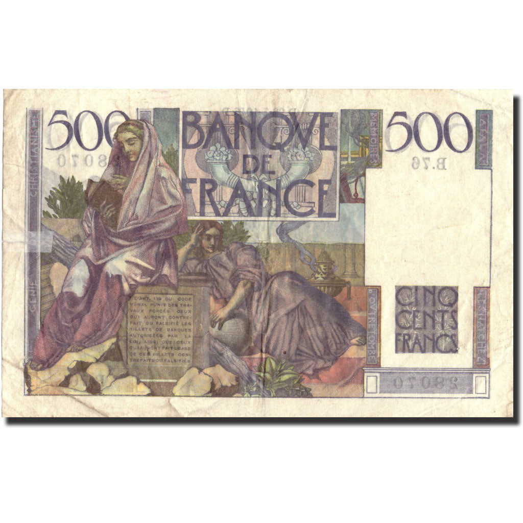 France, 500 Francs, 500 F 1945-1953 ''Chateaubriand'', 1946, KM:129a