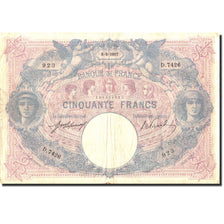 France, 5 Francs, 50 F 1889-1927 ''Bleu et Rose'', 1917, KM:72a, 1917-05-05