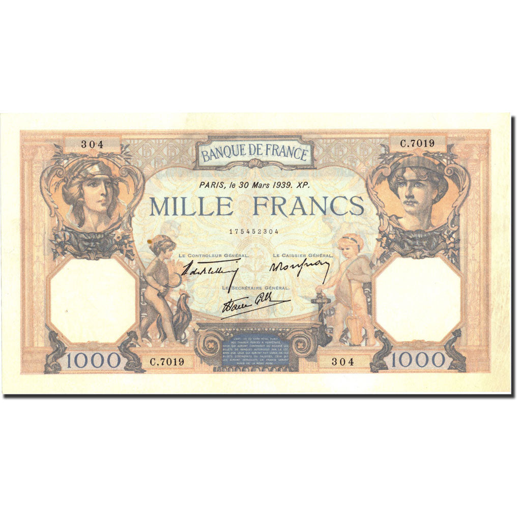 Billete, Francia, 1000 Francs, 1 000 F 1927-1940 ''Cérès et Mercure'', 1939