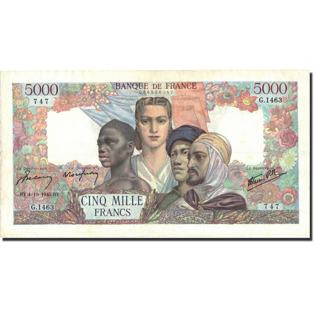 France, 5000 Francs, 5 000 F 1942-1947 ''Empire Français'', 1945, KM:103c