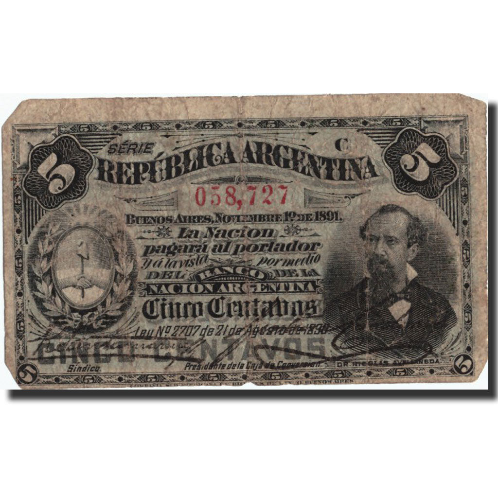 Argentina, 5 Centavos, 1891, KM:209, 1891-11-01, VG(8-10)