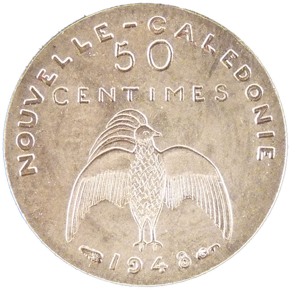 NEW CALEDONIA, 50 Centimes, 1948, Paris, KM #E1, MS(65-70), Nickel-Bronze,...