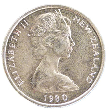 New Zealand, 5 Cents, 1980, KM #34, AU(55-58), Nickel, 2.90