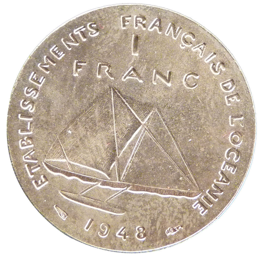 FRENCH OCEANIA, Franc, 1948, KM #E3, MS(65-70), Bronze-Nickel, Lecompte #7, 5.20