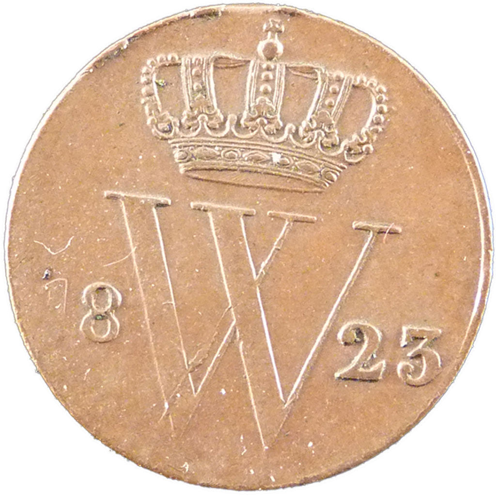 NETHERLANDS, 1/2 Cent, 1823, Brussels, KM #51, AU(55-58), Copper, 16, 2.00