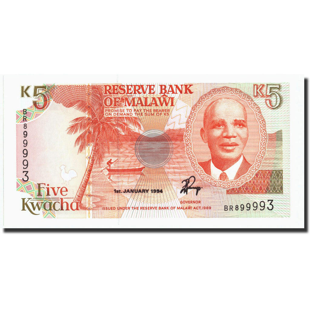 Geldschein, Malawi, 5 Kwacha, 1994, 1994-01-01, KM:24b, UNZ