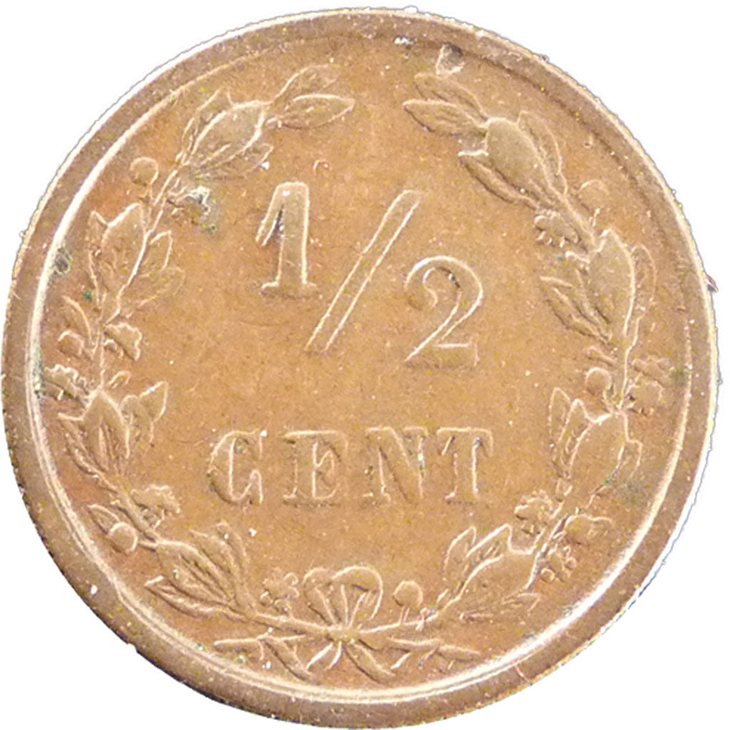 NETHERLANDS, 1/2 Cent, 1891, KM #109.2, EF(40-45), Bronze, 14, 1.30