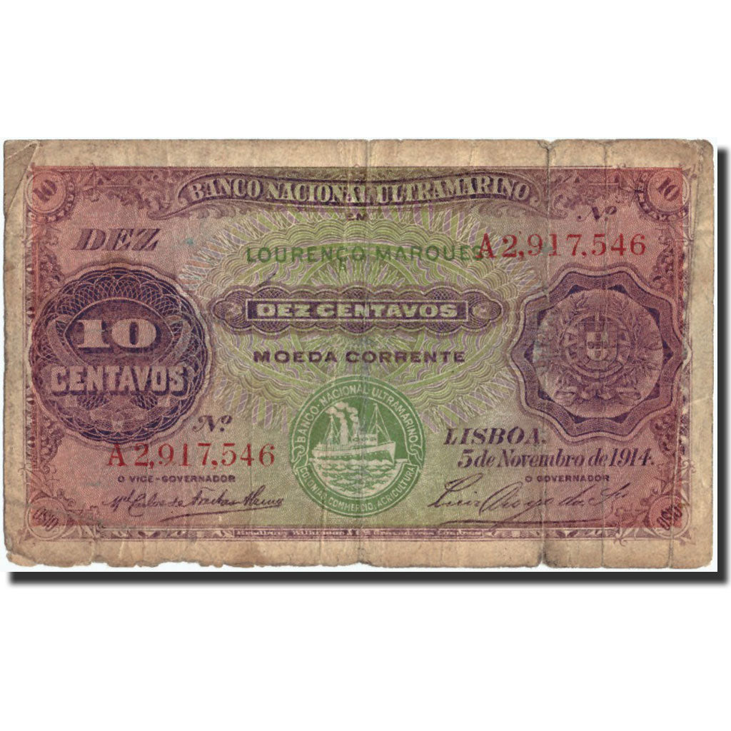 Banconote, Mozambico, 10 Centavos, 1914, KM:56, 1914-11-05, B