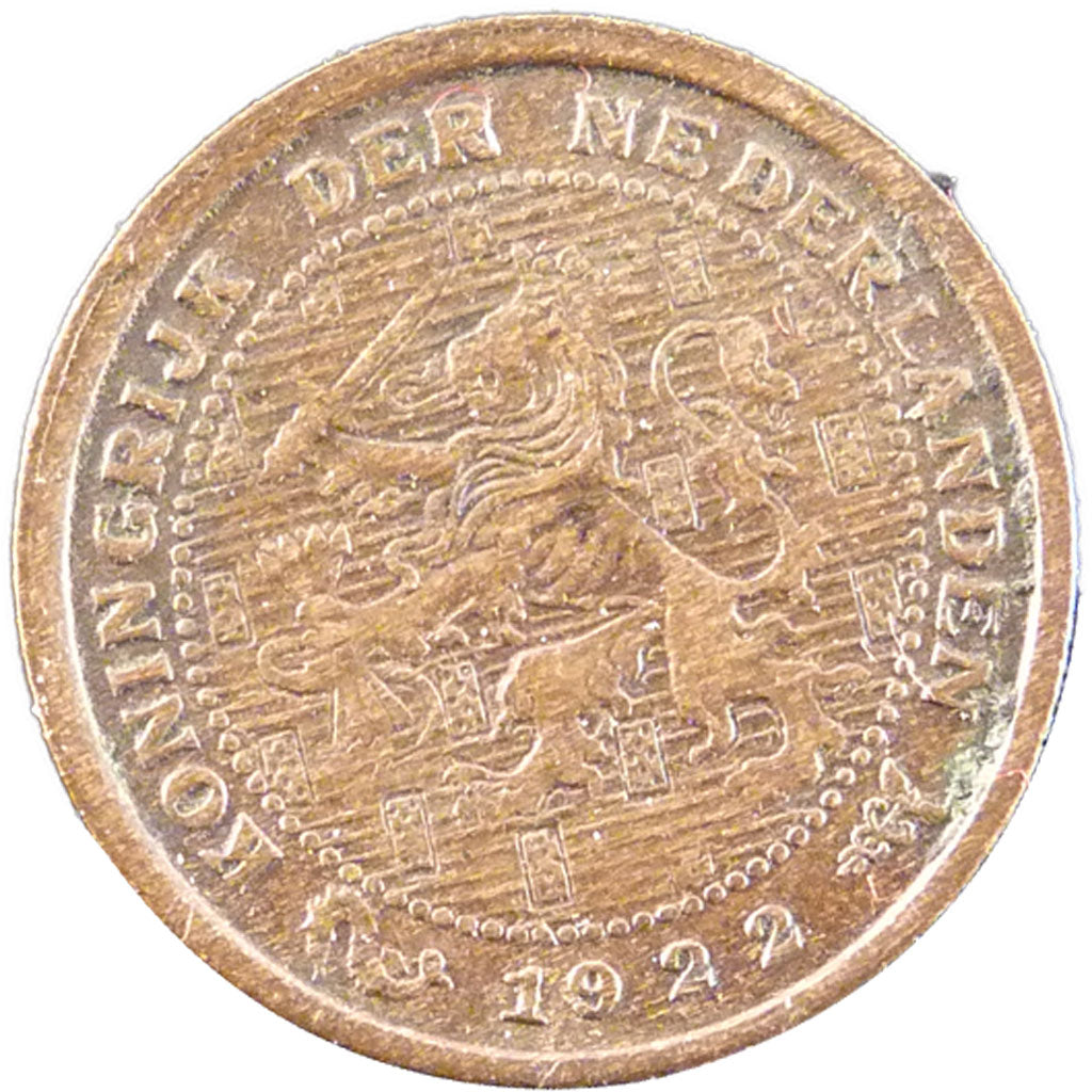 NETHERLANDS, 1/2 Cent, 1922, KM #138, AU(50-53), Bronze, 14, 1.20