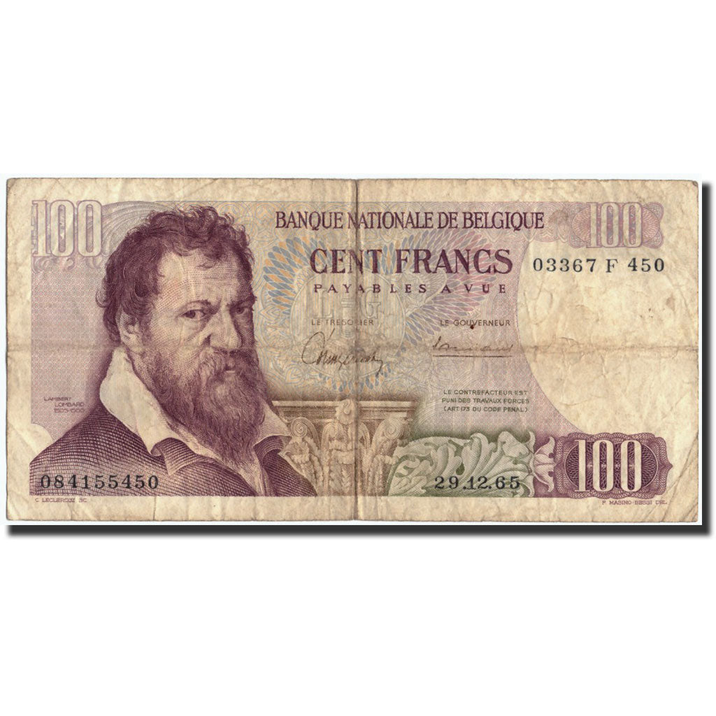 Banknote, Belgium, 100 Francs, 1965, 1965-12-29, KM:134a, VF(20-25)