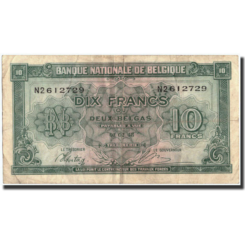 Banknote, Belgium, 10 Francs-2 Belgas, 1943, 1943-02-01, KM:122, VF(20-25)