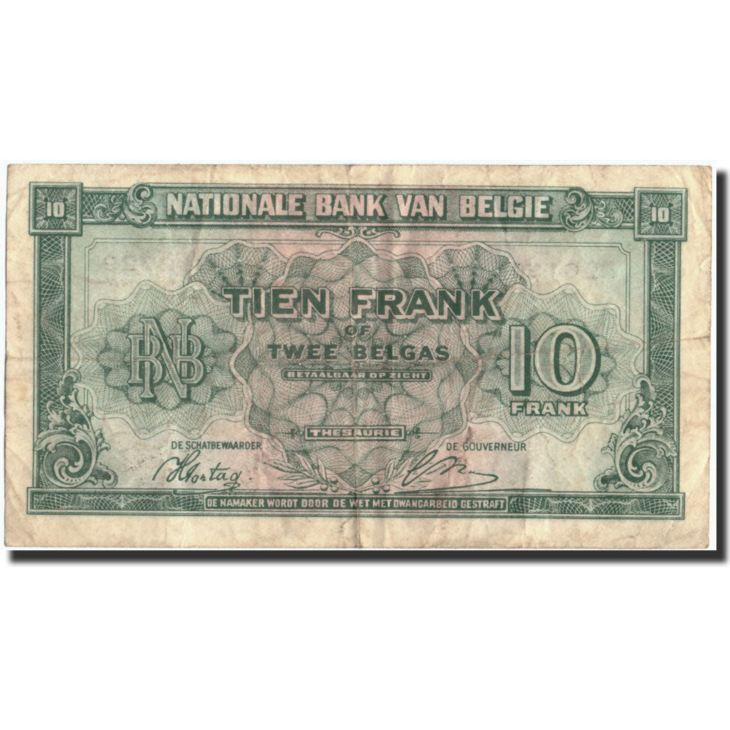 Banknote, Belgium, 10 Francs-2 Belgas, 1943, 1943-02-01, KM:122, VF(20-25)