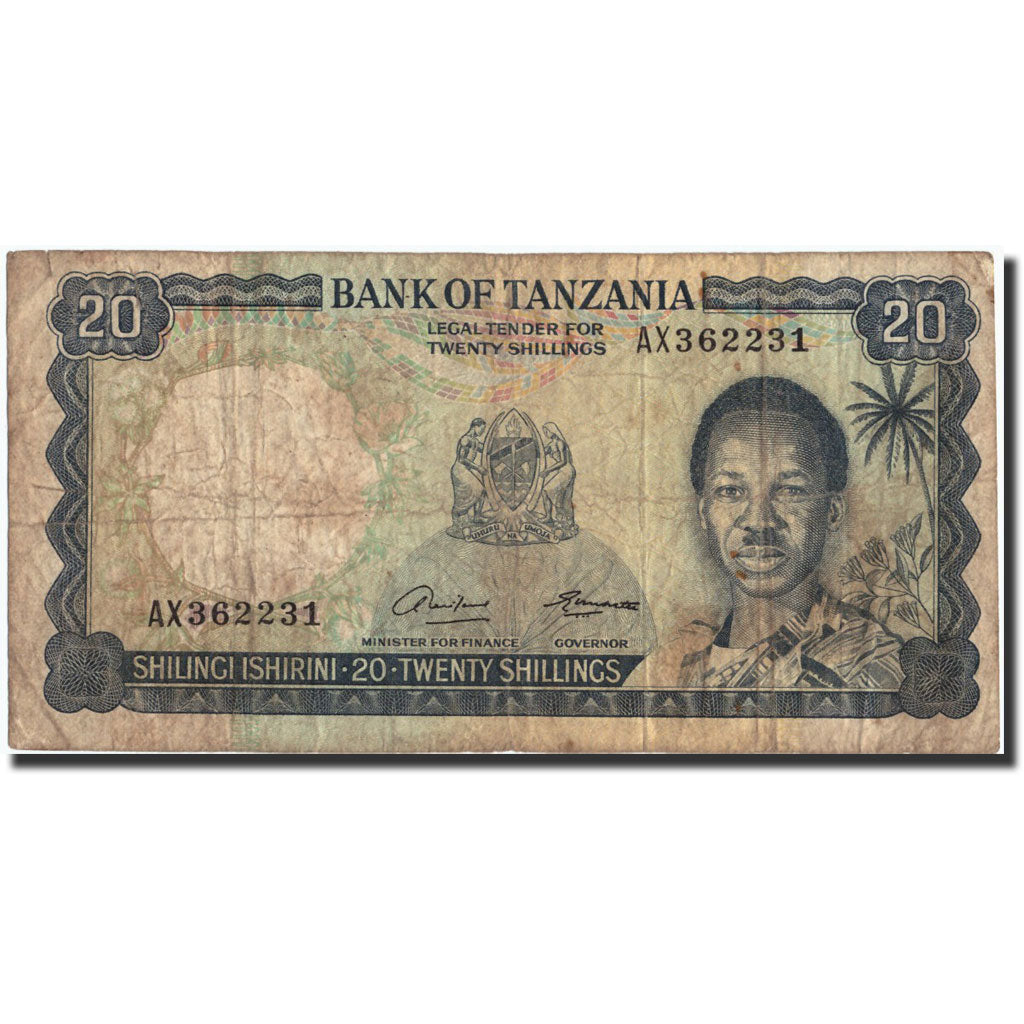 Tanzania, 20 Shillings, Undated (1966), Undated (1966), KM:3a, VG(8-10)