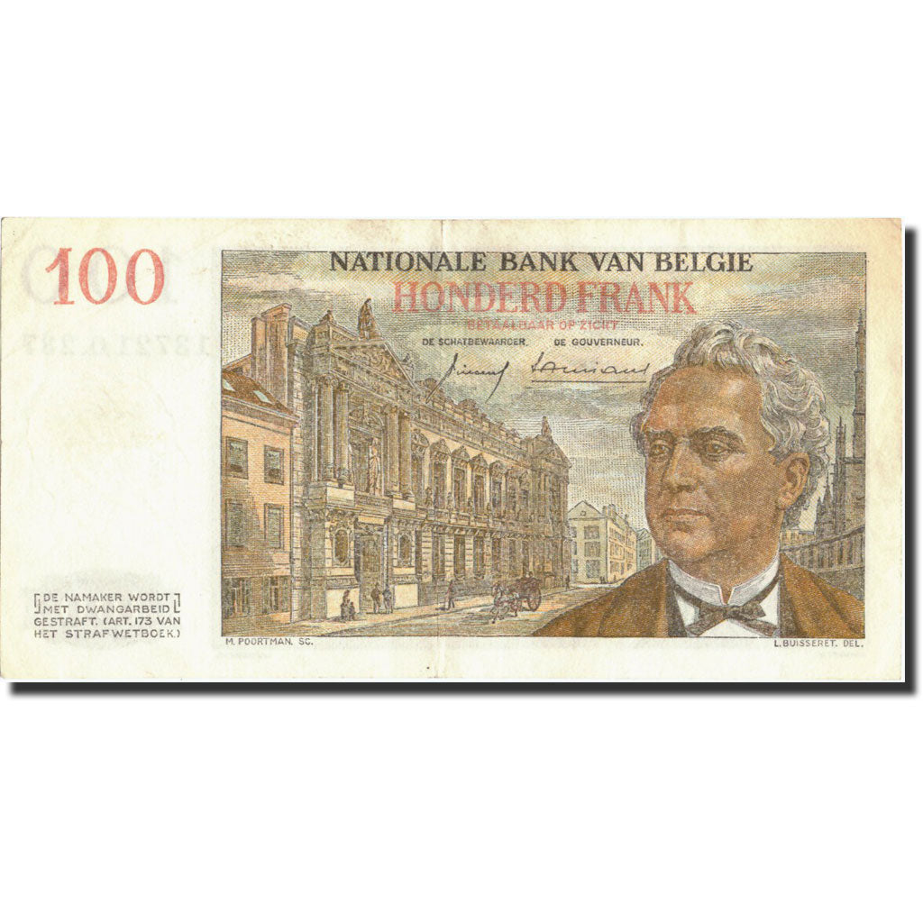 Banknote, Belgium, 100 Francs, 1959, 1959-02-16, KM:129c, AU(50-53)