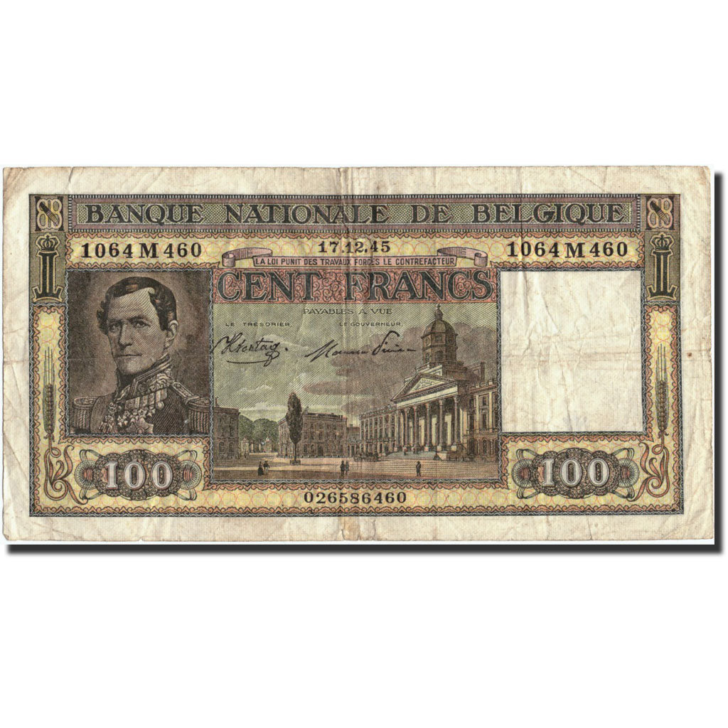 Banknote, Belgium, 100 Francs, 1945, 1945-12-17, KM:126, VF(20-25)