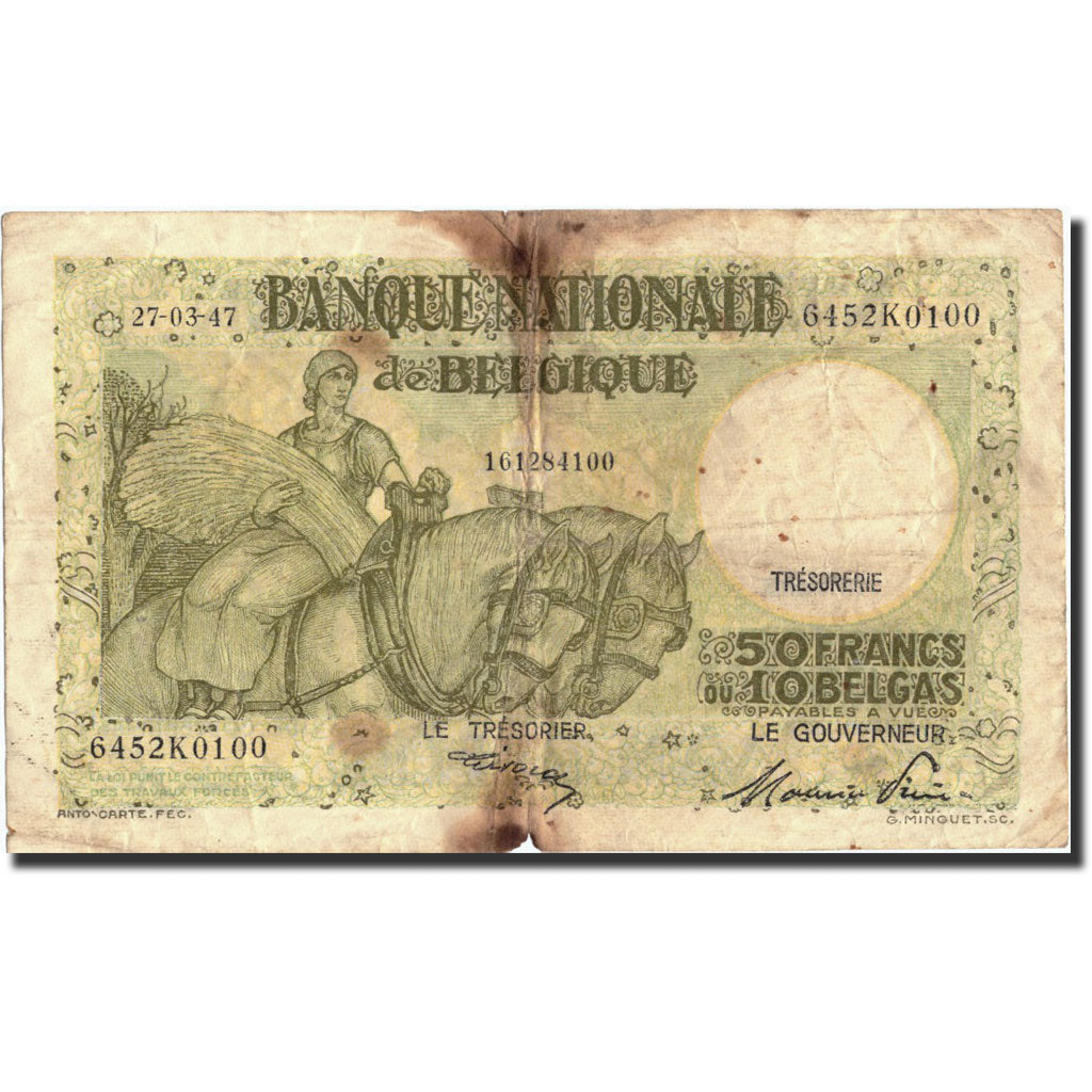 Banknote, Belgium, 50 Francs-10 Belgas, 1947, 1947-03-27, KM:106, AG(1-3)