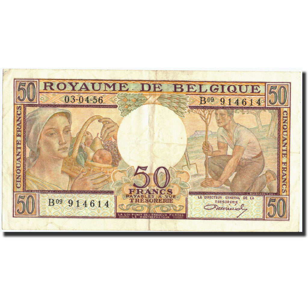 Belgium, 50 Francs, 1956, KM:133b, 1956-04-03, EF(40-45)