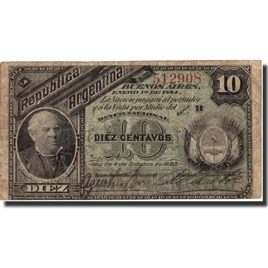 Argentina, 10 Centavos, 1883, 1883, KM:6, VF(20-25)