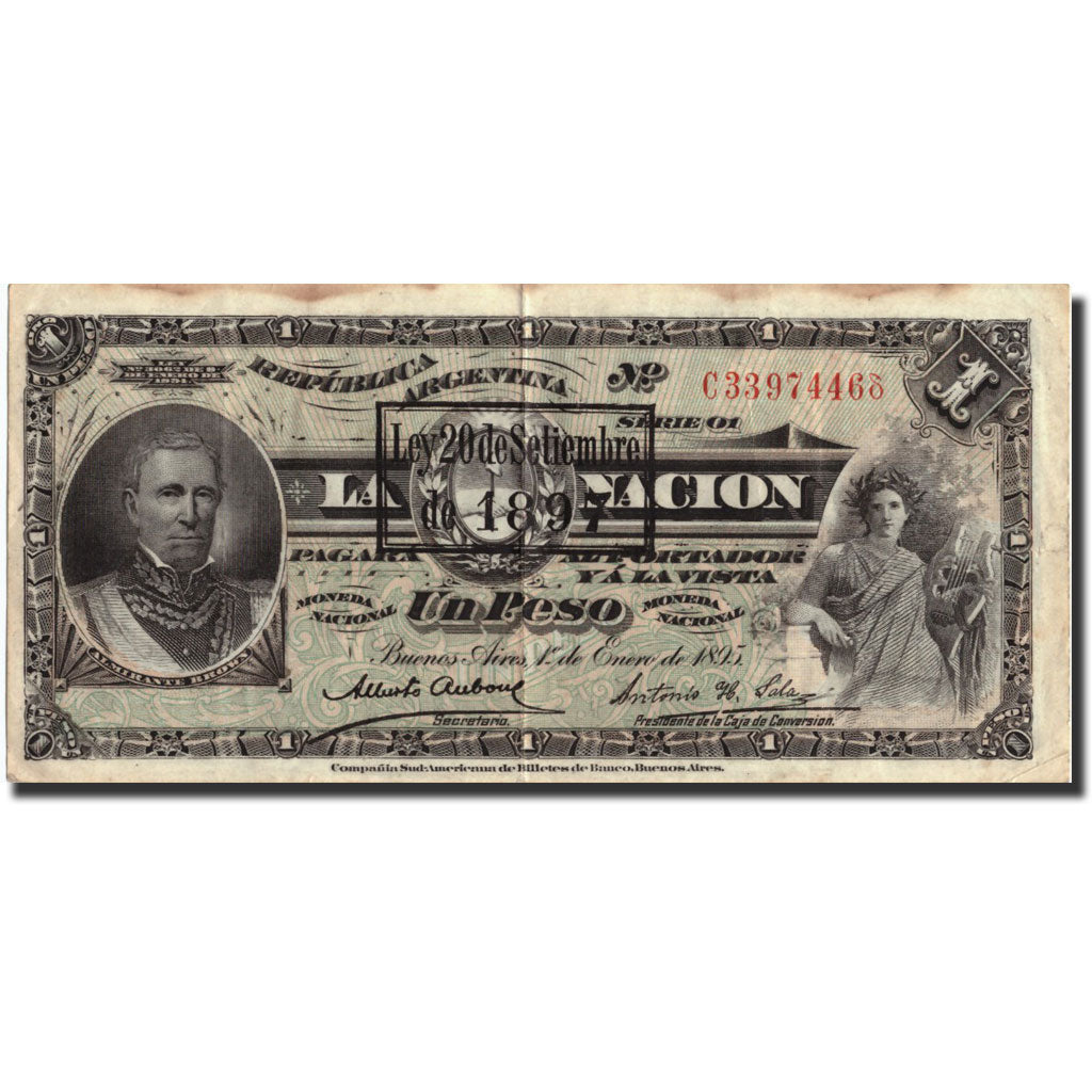 Argentina, 1 Peso, 1895, 1895-01-01, KM:218a, VF(20-25)