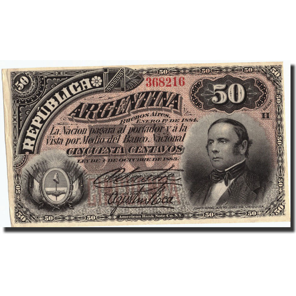 Banknote, Argentina, 50 Centavos, 1891, 1891-01-01, KM:212, AU(50-53)