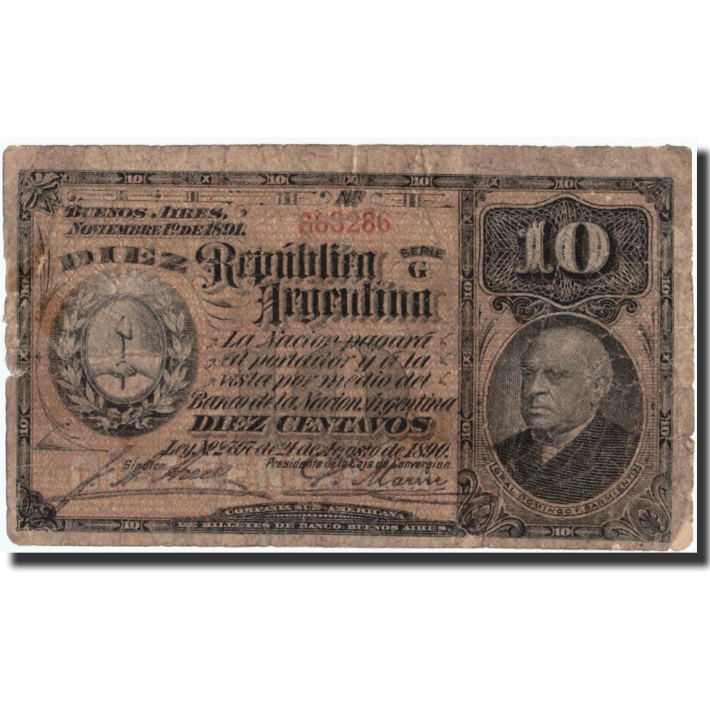 Argentina, 10 Centavos, 1892, 1892-05-01, KM:214, B