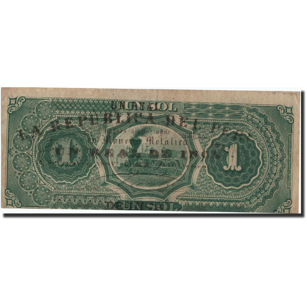 Banknote, Peru, 1 Real de Inca on 1 Sol, 1873, 1873, KM:11, AU(55-58)