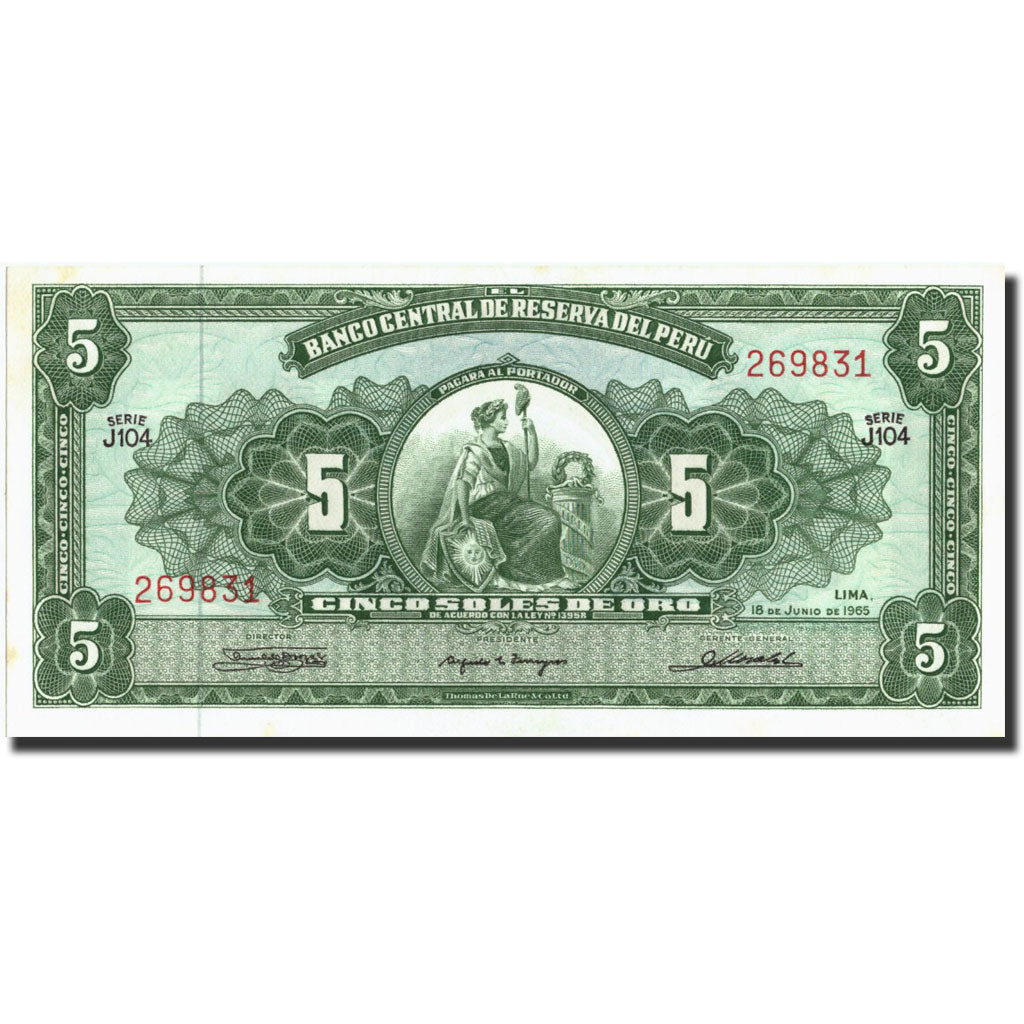 Banknote, Peru, 5 Soles De Oro, 1965, 1965-06-18, KM:83a, AU(55-58)