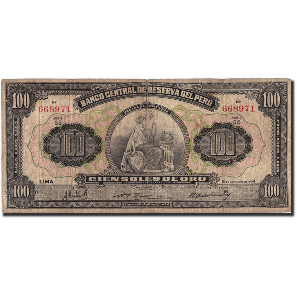 Peru, 100 Soles, 1954, 1954-09-16, KM:73, VF(20-25)